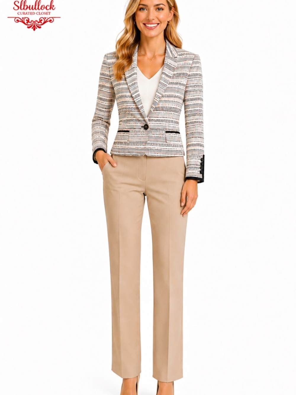 B29 Tommy Hilfiger Crop Blazer NWOT Size 10 Black & Ivory Tweed Fully Lined
